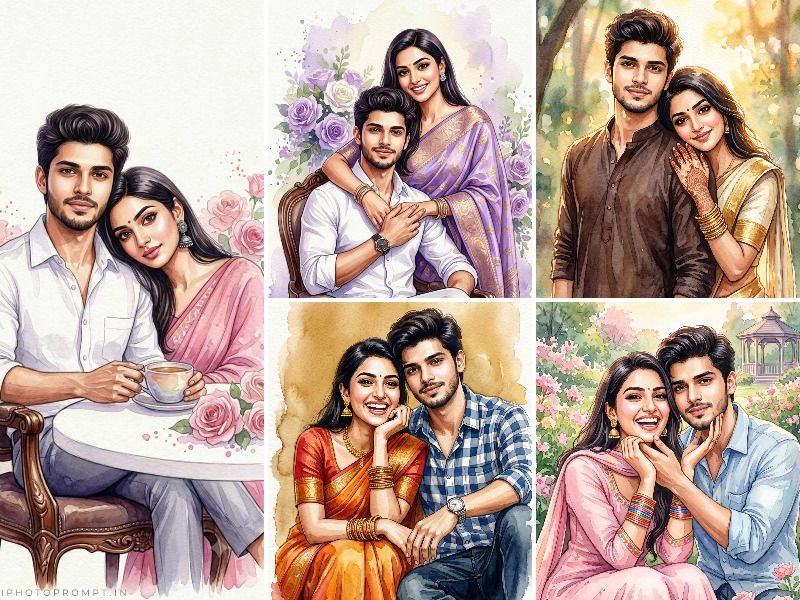 Gemini AI watercolor couple photo prompt