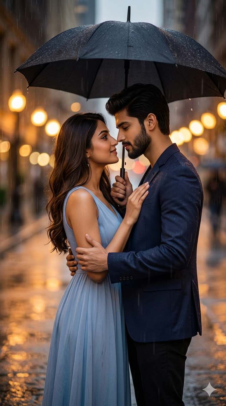 Romantic couple in rain gemini ai prompt instagram
