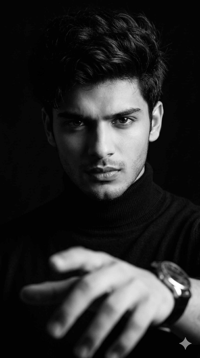 Dramatic black and white portrait prompt