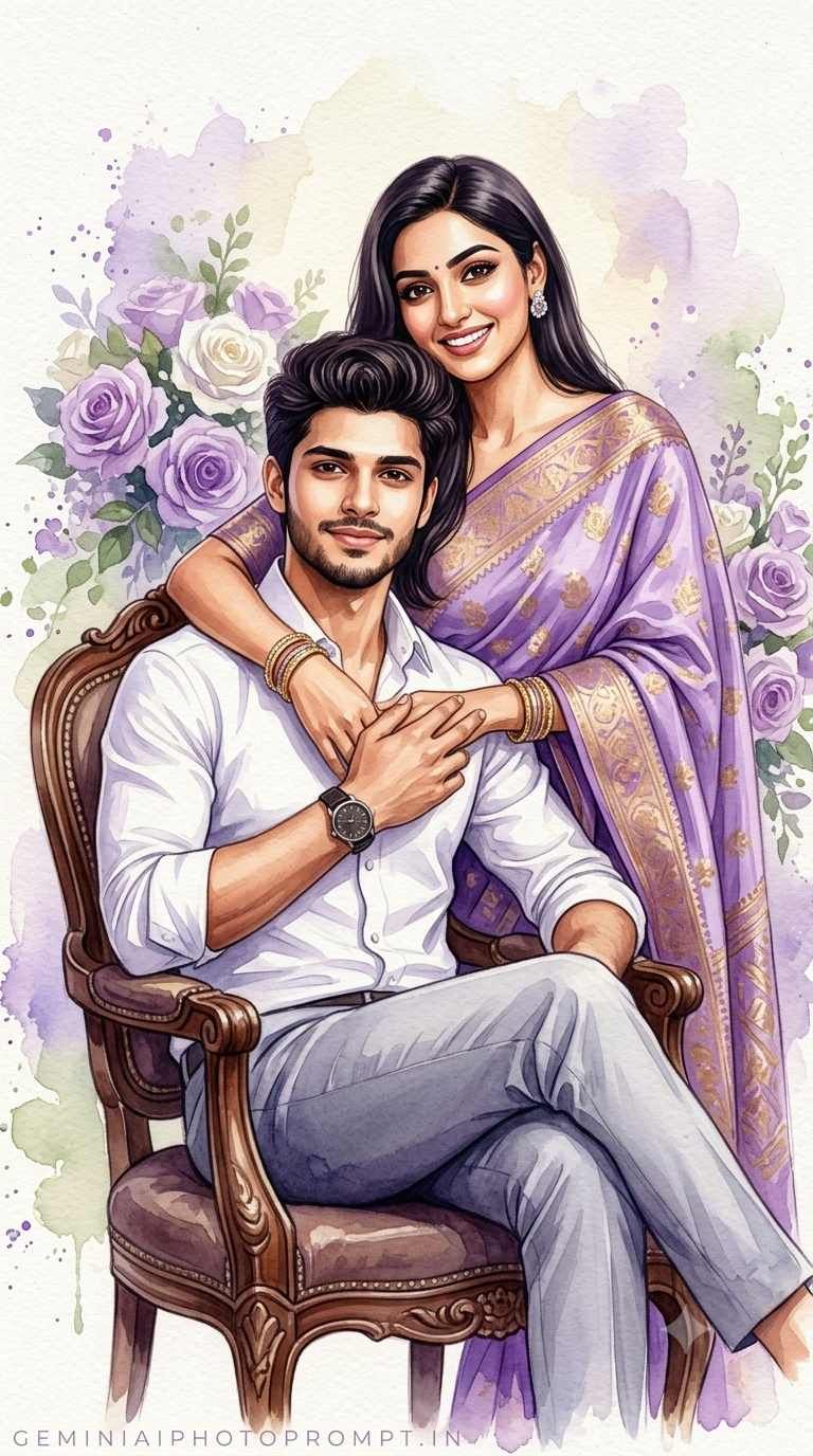 Gemini ai watercolor couple photo prompt easy