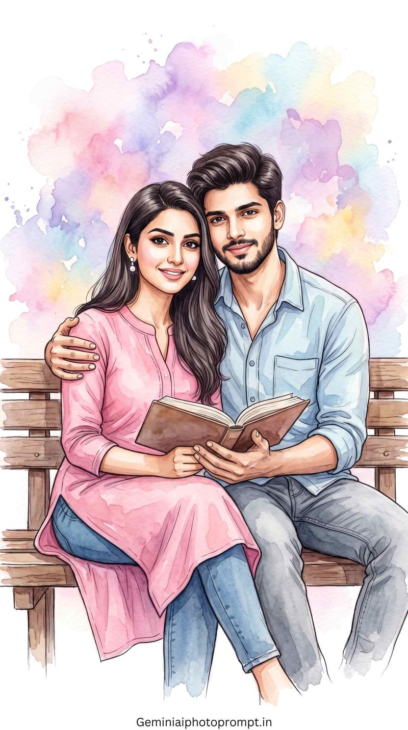Candid watercolor couple portrait prompt generator